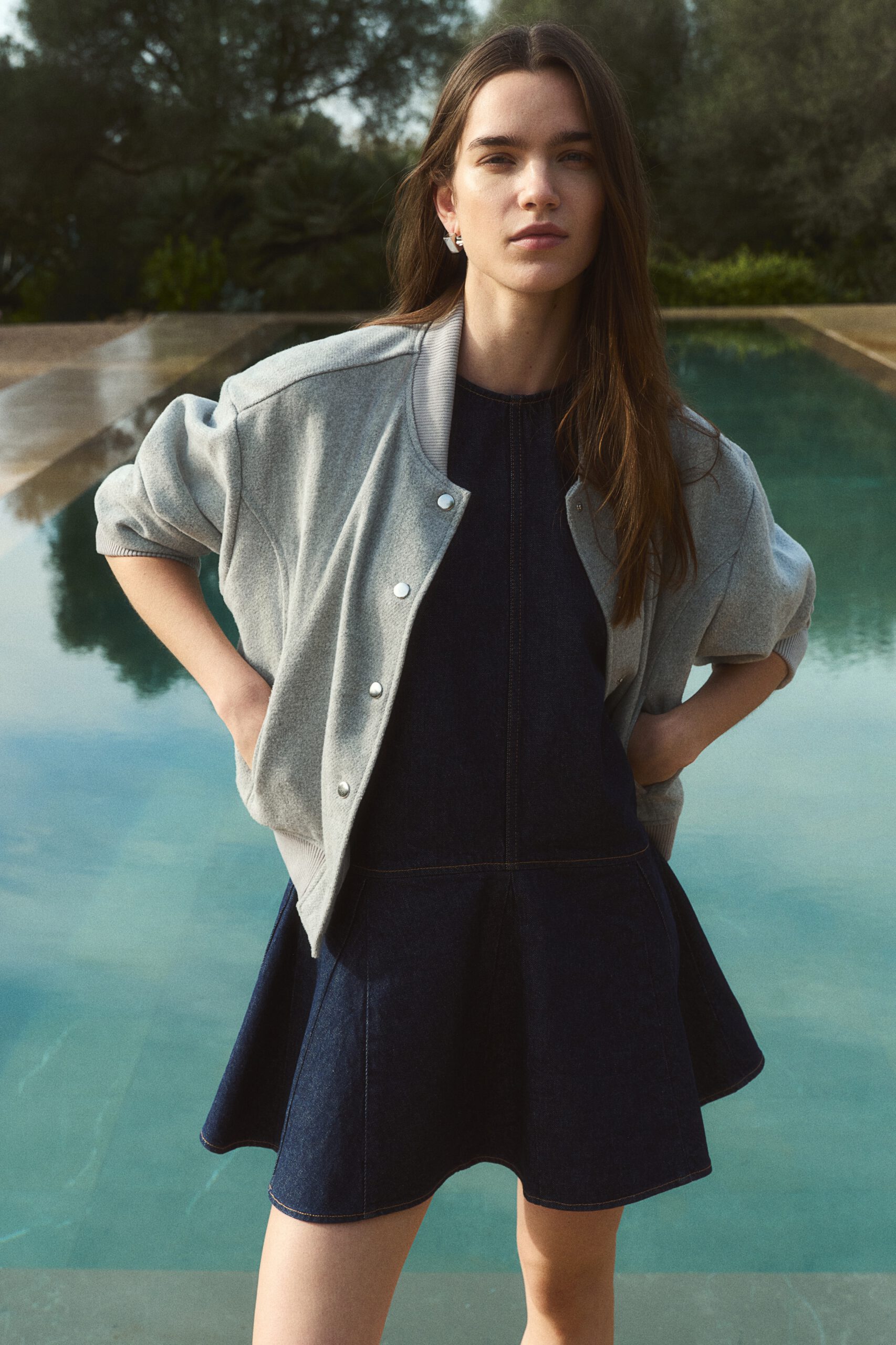 flared skirt denim dress