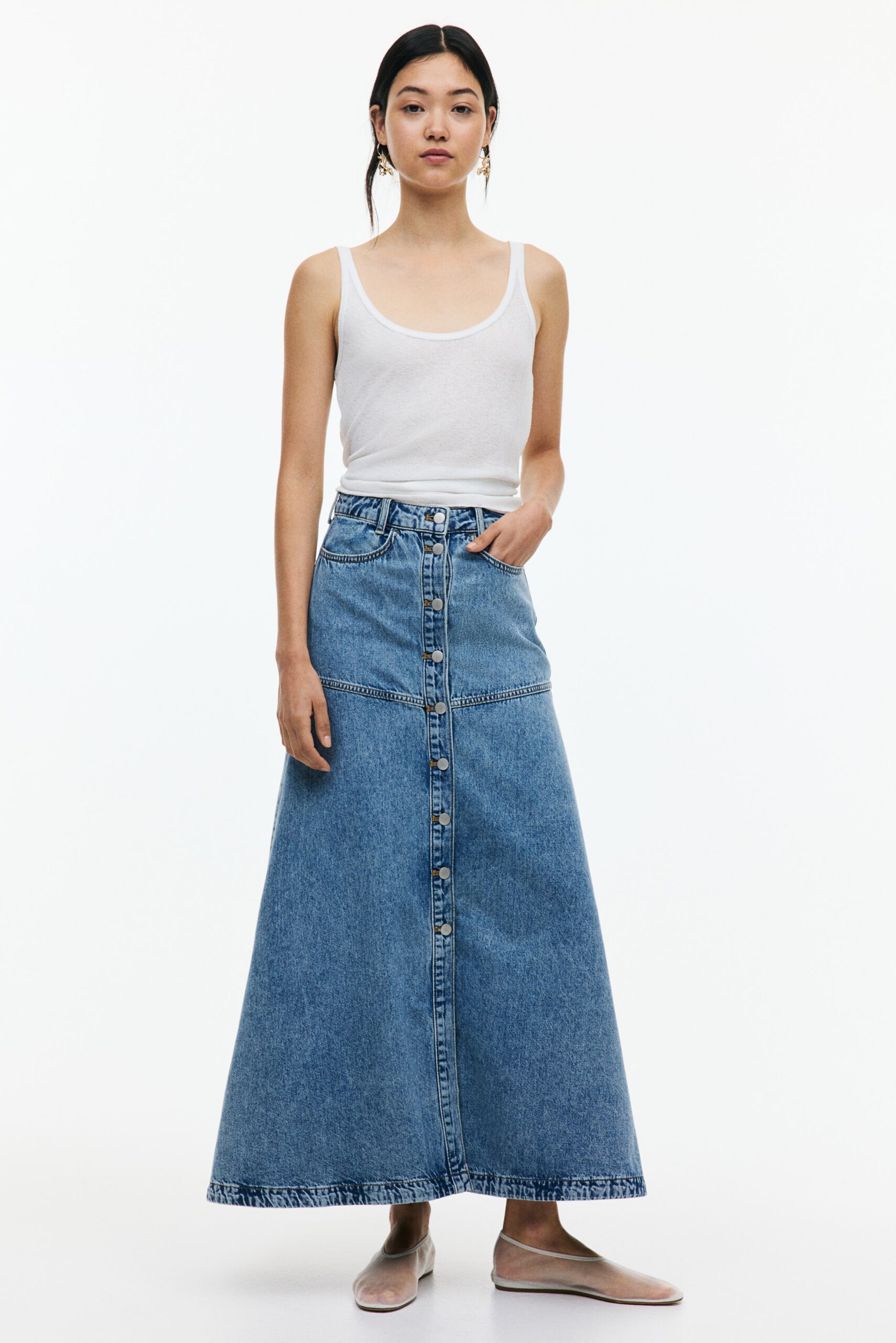 a line denim skirt